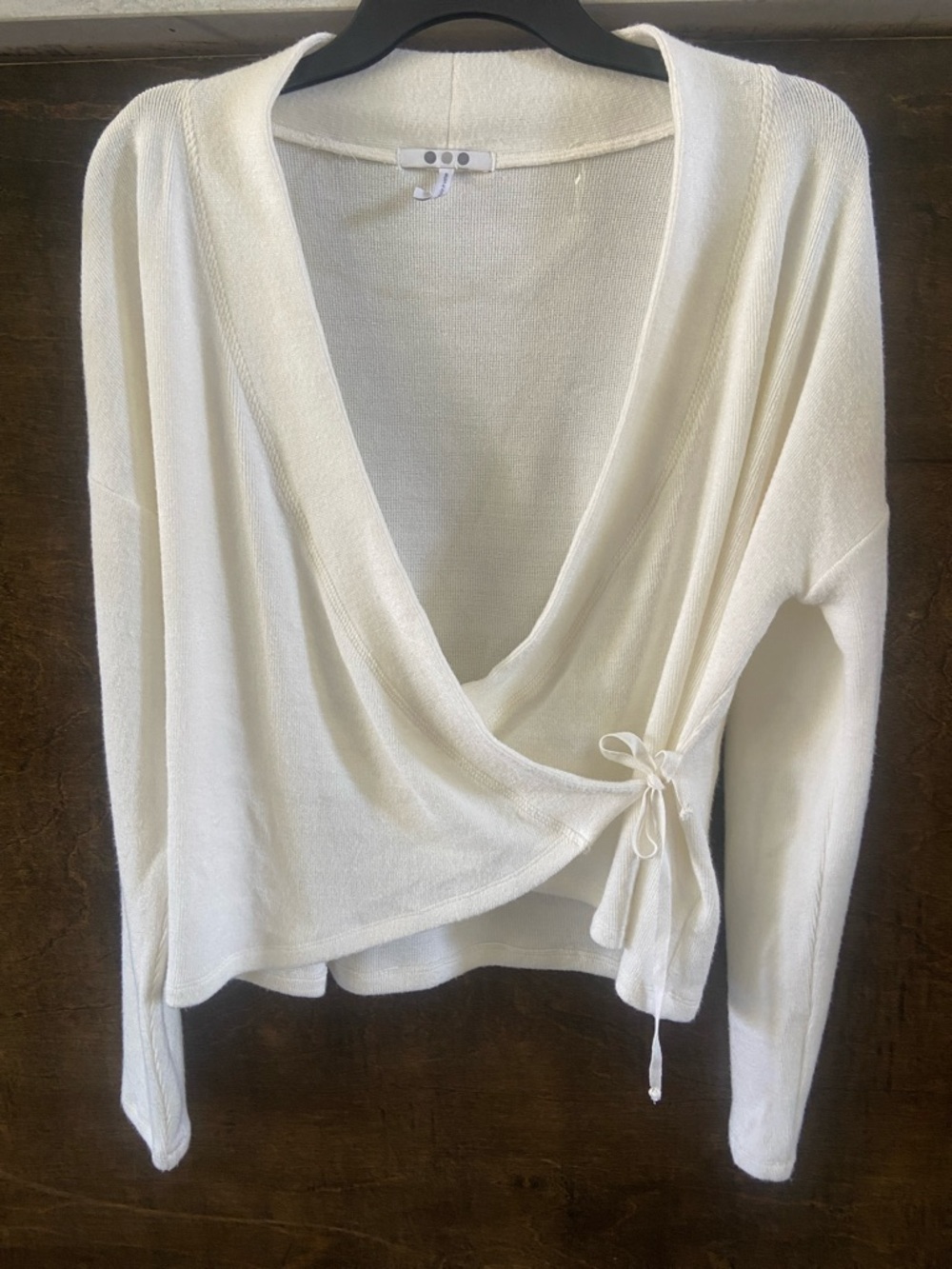 Cream Wrap Front Long Sleeve Top, size XS, Three Dot brand - Picture 3 of 13